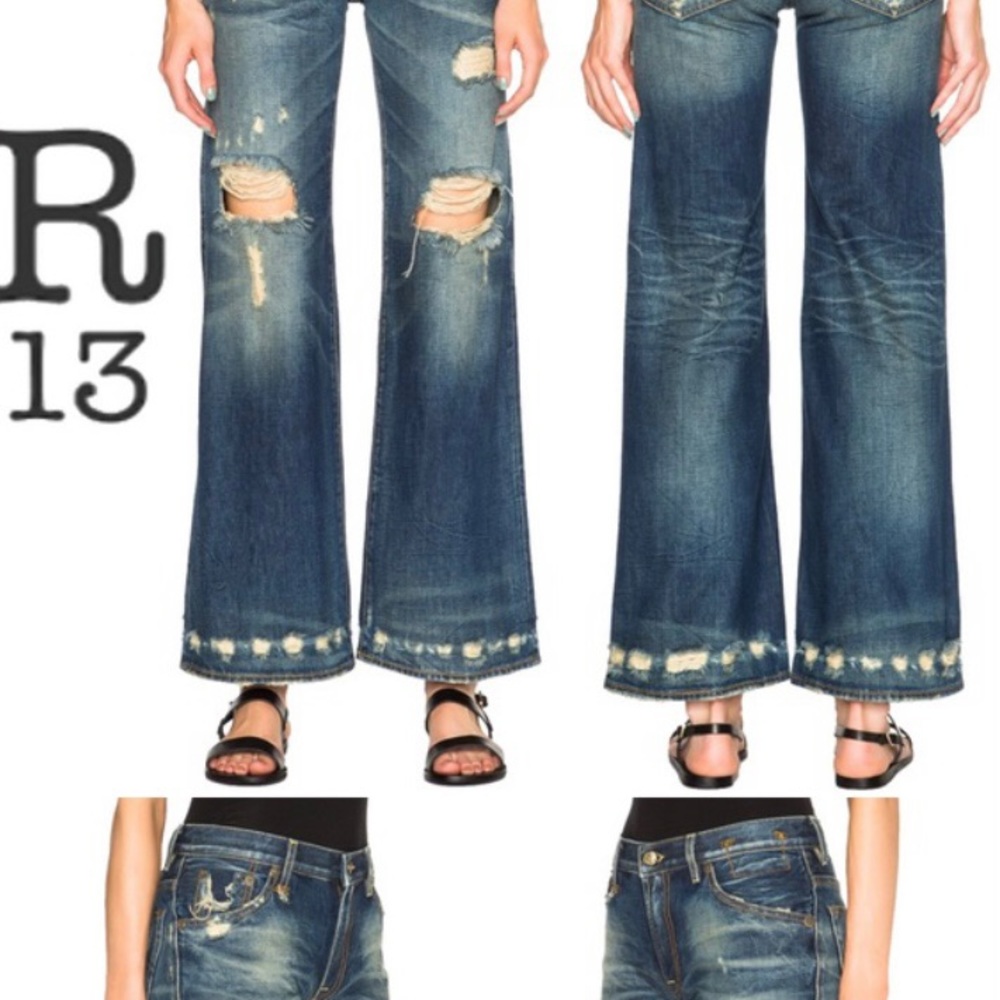 R13 Jane Wide Leg Distressed Jeans